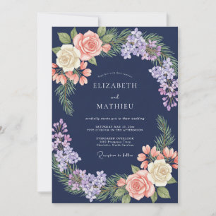 Invitation Mariage peint au corail doux de minuit