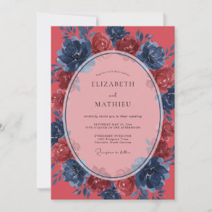 Invitation Mariage peint au corail indigo