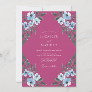 Invitation Mariage peint au magenta et au pervenche