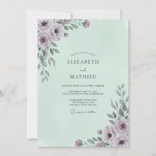 Invitation Mariage Peint au Mauve Pâle et Menthe