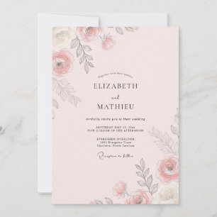 Invitation Mariage peint au pêche tendre