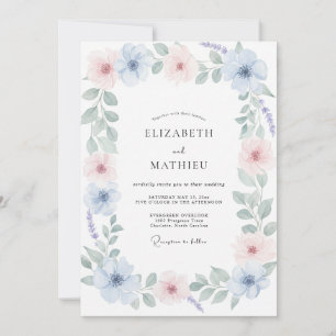 Invitation Mariage peint au rose pâle du bleuet