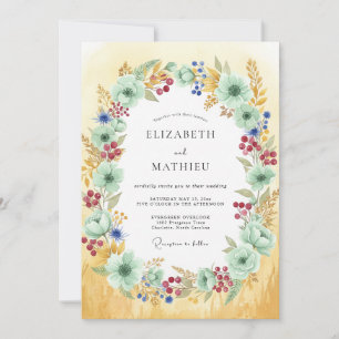 Invitation Mariage peint bordeaux menthe
