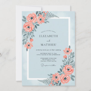 Invitation Mariage peint corail azur