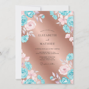 Invitation Mariage Peint Cuivre Aqua