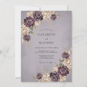 Invitation Mariage peint dans des tons de mauve poussiéreux