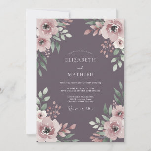 Invitation Mariage peint dans un prune poussiéreux