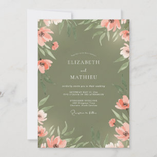 Invitation Mariage peint de corail d'olive