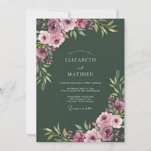 Invitation Mariage Peint de la Forêt Magenta