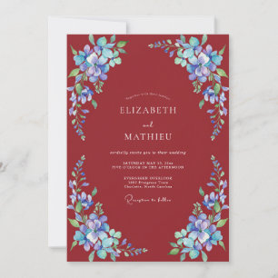 Invitation Mariage Peint de Mariage Pourpre et Pervenche