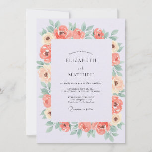 Invitation Mariage peint de renoncules au corail doux