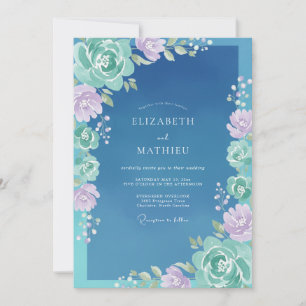 Invitation Mariage Peint en Aqua Ardoise