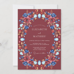 Invitation Mariage peint en cobalt Bourgogne