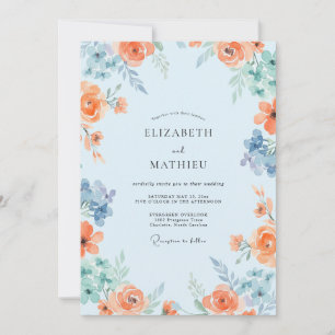 Invitation Mariage peint en corail azur poussiéreux