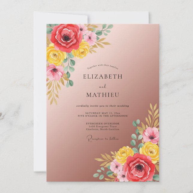 Invitation Mariage peint en cramoisi mauve doux (Devant)