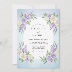 Invitation Mariage Peint en Crème Chaude Lilas