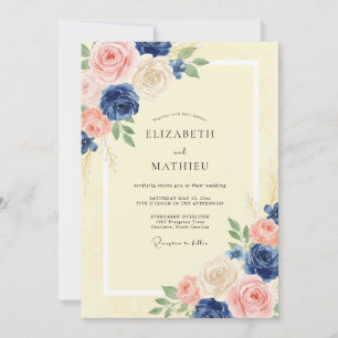 Invitation Mariage Peint en Jaune et Marine