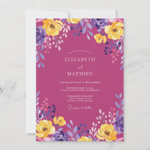 Invitation Mariage peint en jaune magenta doré