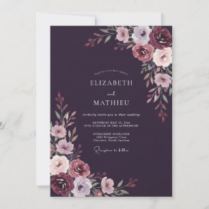 Invitation Mariage peint en lilas pâle prune