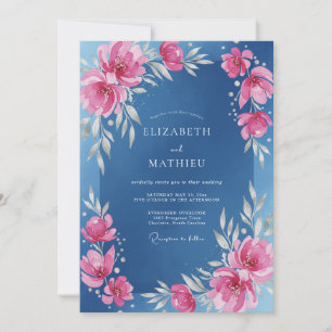 Invitation Mariage peint en magenta azur