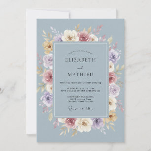 Invitation Mariage Peint en Mauve Lilas Ardoise