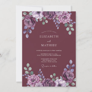 Invitation Mariage peint en mauve profond