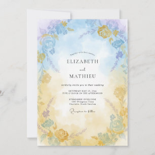 Invitation Mariage peint en or doux azur