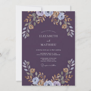 Invitation Mariage peint en or prune