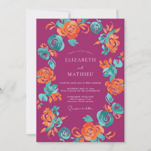 Invitation Mariage peint en orange magenta