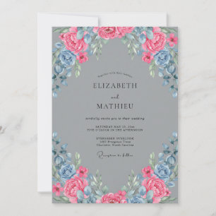 Invitation Mariage Peint en Rose Bleu