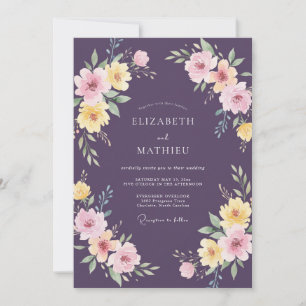 Invitation Mariage peint en rose jaune prune