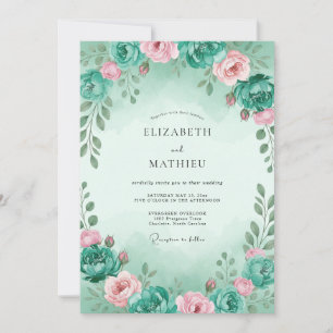 Invitation Mariage Peint en Rose Menthe