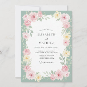 Invitation Mariage Peint en Rose Sauge