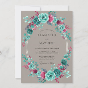 Invitation Mariage Peint en Sarcelle Magenta