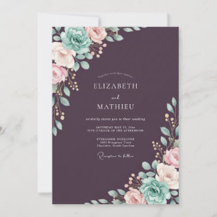 Invitation Mariage peint en sarcelle prune