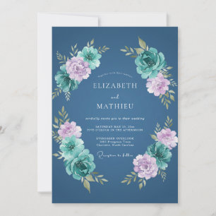 Invitation Mariage Peint en Teal Acier