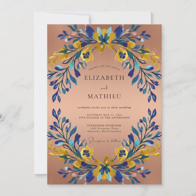 Invitation Mariage peint en terre cuite cobalt (Devant)