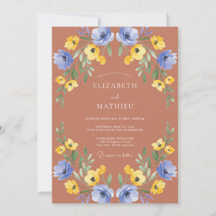 Invitation Mariage peint en terre cuite et bleuet