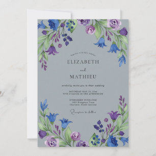 Invitation Mariage peint indigo violet jardin