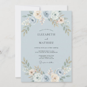 Invitation Mariage peint ivoire au bleuet