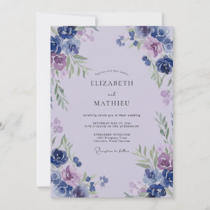 Invitation Mariage peint Pervenche Douce Lilas