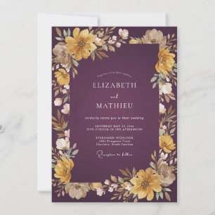 Invitation Mariage peint profond prune doré
