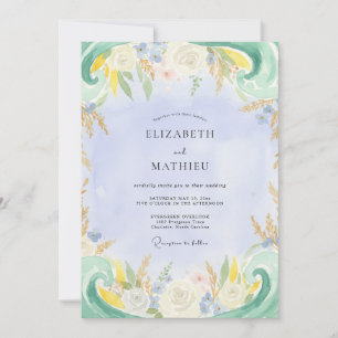 Invitation Mariage peint rustique au bleu pervenche et au cit