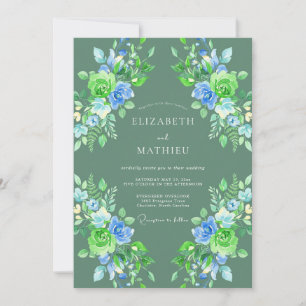 Invitation Mariage Peint Sauge Bleuet