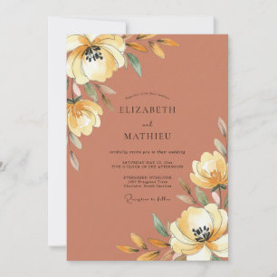 Invitation Mariage Péonie Dorée Rouille