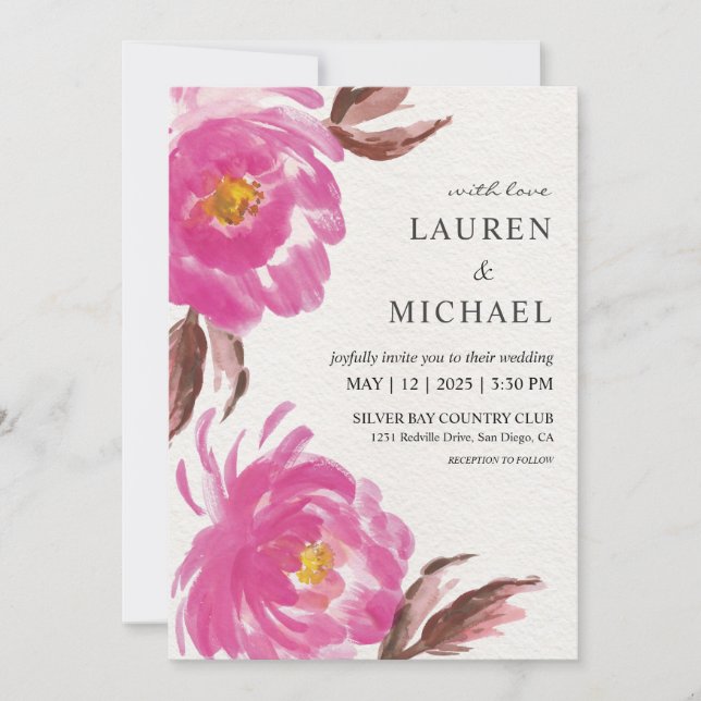 Invitation Mariage Peonies personnalisées de la Banque Blanch (Devant)