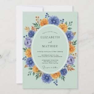 Invitation Mariage Periwinkle Ambre Zinnia Eucalyptus