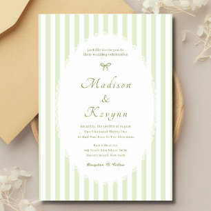 Invitation Mariage Personnalisé à Rayures Rétro Vert