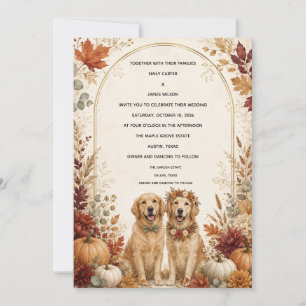 Invitation Mariage Personnalisé Automnal Golden Retriever