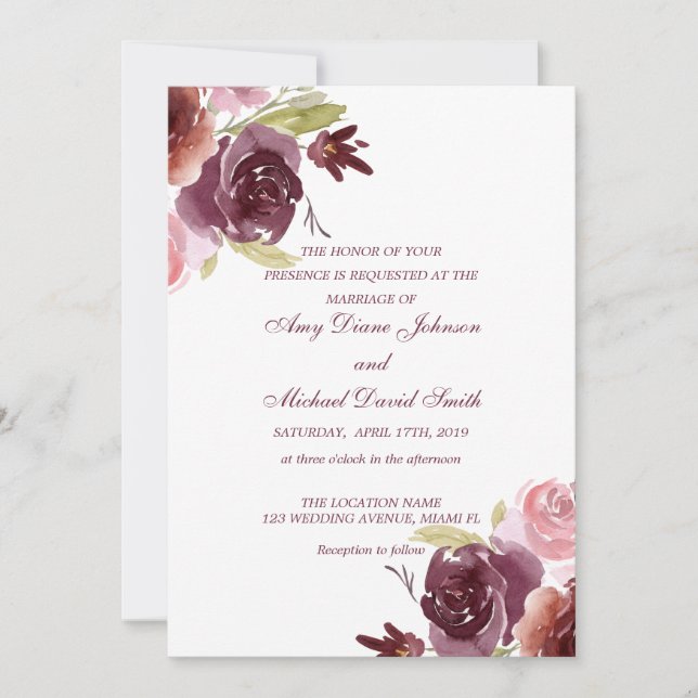 Invitation Mariage personnalisé cranberry et sauge vert (Devant)